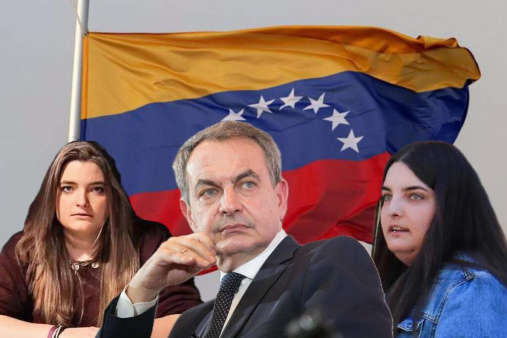 Montse Mínguez y José Luis Rodríguez Zapatero con bandera de Venezuela