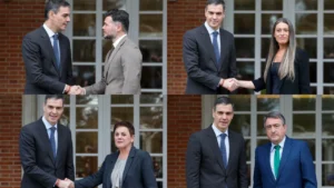 Reunión de socios de Pedro Sánchez discutiendo sobre corrupción política