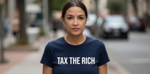 Alexandria Ocasio-Cortez con camiseta que dice Tax the Rich