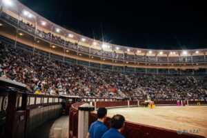 Vista de la Plaza de Toros de Las Ventas durante un evento nocturno