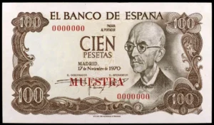 Billete de cien pesetas del Banco de España con retrato de Manuel de Falla.