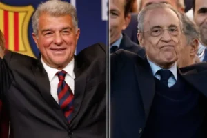 Joan Laporta y Florentino Pérez en un evento deportivo