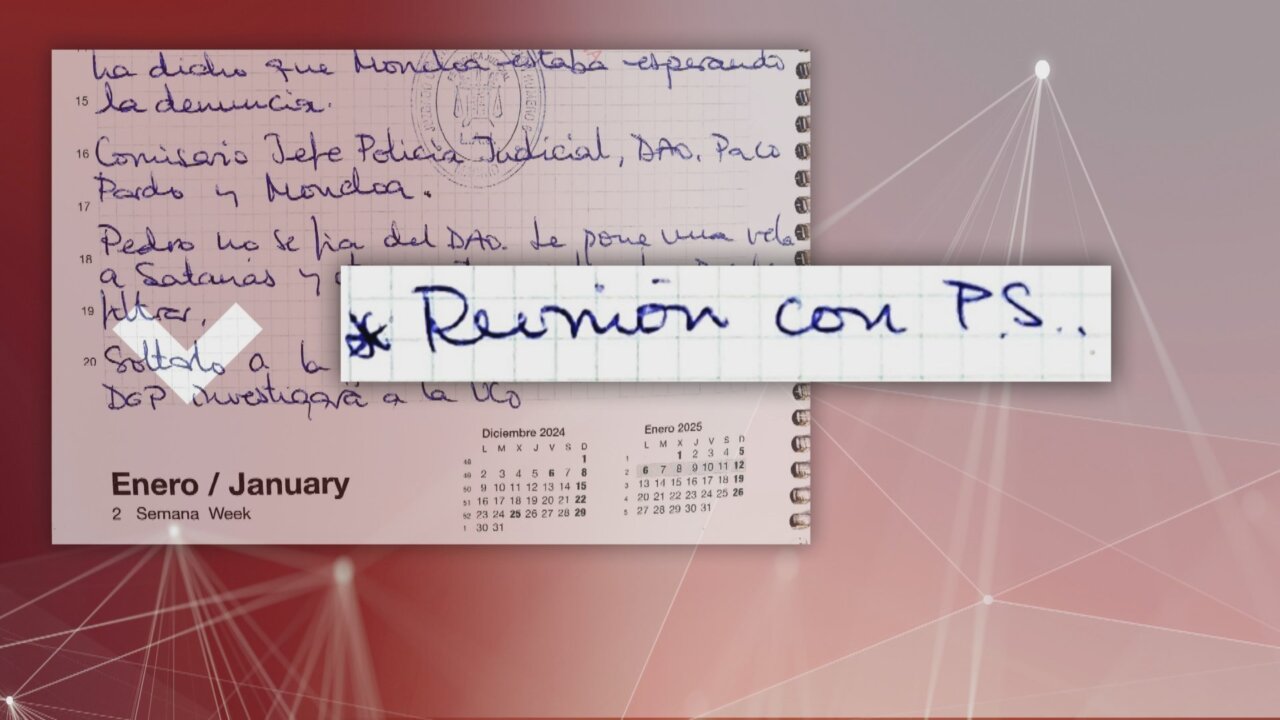 Anotación de reunión en agenda de Leire Díez con iniciales P.S.