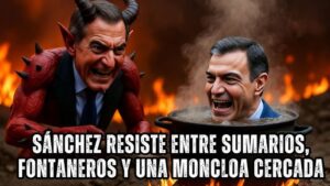 Ilustración de Pedro Sánchez rodeado de críticas y tensión política
