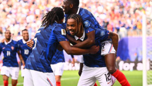 Jugadores de la selección de Francia celebrando un gol en el Mundial.